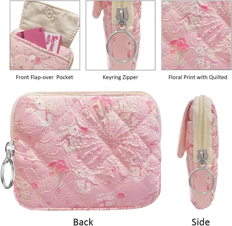 Modacarry Store Cotton Quilted Floral Coin Pouch with Cute Prints Zipper for Women Girls (BOUQUET BUNNY) - Image 4